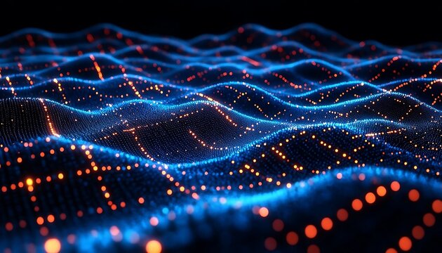 Abstract Glowing Wave of Blue and Orange Particles