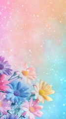 Aufkleber - Soft pastel daisies arranged in delicate spring bouquet featuring blurred colorful backdrop