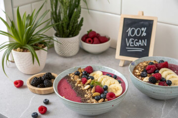 Poster - A beautifully arranged vegan smoothie bowl captured in a bright kitchen setting.