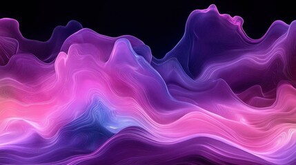 Wall Mural - abstract purple pink waves flowing dark background