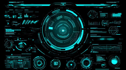 Poster - Futuristic Digital Dashboard with Neon Blue Interface Elements