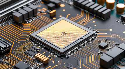 Poster - Close-Up of Circuit Board with Central Processing Unit and Components