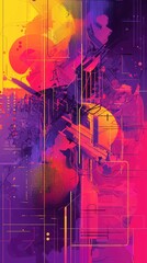 Poster - Abstract Vibrant Digital Art:  Neon Hues and Geometric Forms