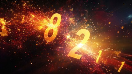 Poster - Vibrant Numbers Exploding with Light in Digital Cosmos