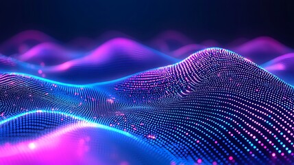 Poster - Abstract Blue Pink Particle Wave Digital Background Texture
