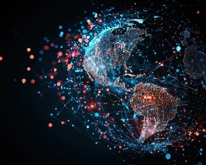Poster - An artistic interpretation of AI generating digital solutions to global problems.