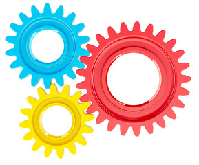 Poster - Colored cogs or gears, industrial business logotype. 3D rendering isolated on transparent background