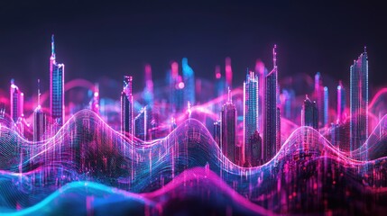 Poster - Neon Cityscape: A Digital Metropolis in Vibrant Hues
