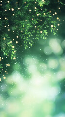 Aufkleber - Magical fireflies illuminating green leaves in an enchanted forest at night, creating a dreamy atmosphere with bokeh effect