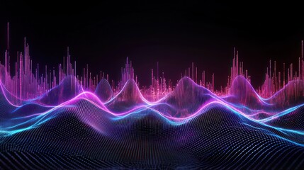 Poster - Abstract Digital Landscape: Neon Waves and Data Visualization