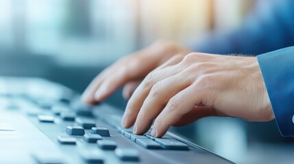 Poster - Technician fingers pressing buttons on glowing control interface, navigating complex digital dashboard within sleek professional workspace, embodying technological precision
