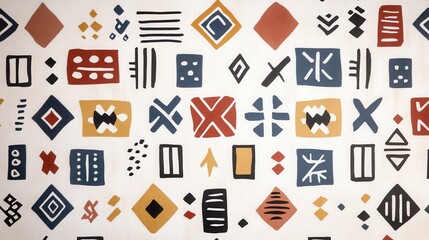 Poster - Mudcloth textile displaying bold geometric patterns and tribal symbols, reflecting rich cultural heritage of african traditional fabric designs