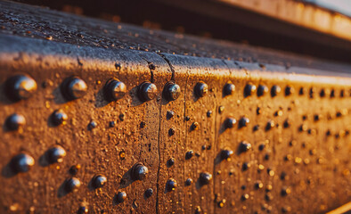 Poster - Metal structure with many small holes and a lot of rust. The rust gives the structure a worn and aged appearance, while the holes suggest that it has been used and maintained over time