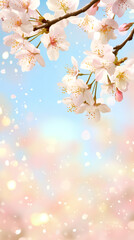 Aufkleber - Beautiful cherry blossoms gently falling from a tree branch on a sunny spring day creating a dreamy atmosphere