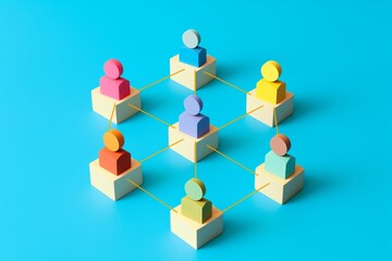Fototapete - Customer focus group icon on a wooden block connected to human icons by colorful lines