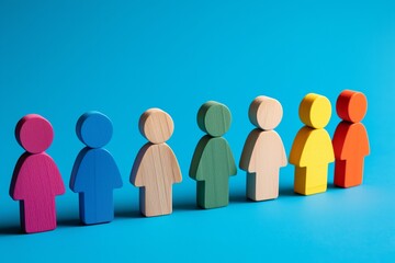 Fototapete - diversity and inclusion concept with wooden people figures of different color including wheelchair user