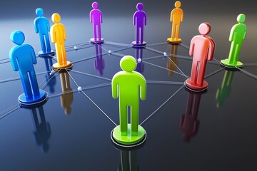 Fototapete - Human resource graphic design showing colorful avatars connected in a network for teamwork and collaboration. Ideal for digital HR concepts.