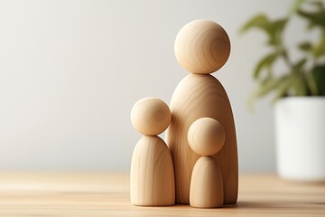 Fototapete - top view of wooden figure of mother with children, demographics concept, abstract