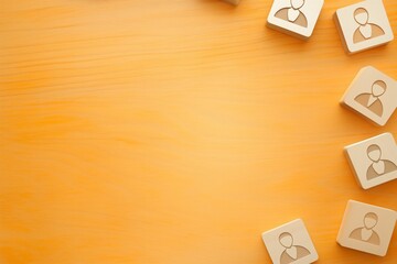 Fototapete - Vibrant blocks with people icons on wooden table human resources management concept