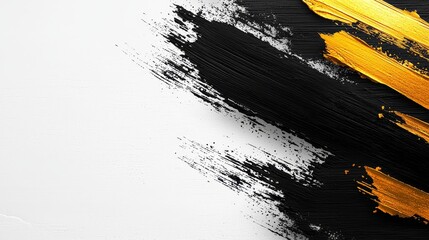Aufkleber - Black and gold brush stroke painting with a white background. The painting is abstract and has a bold, striking appearance