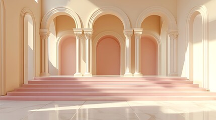 Aufkleber - Elegant Pink Beige Archway Interior Design Architecture Columns Stairs