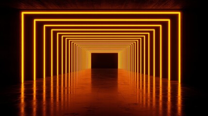 Poster - narrow hallway with orange lights on the walls. The hallway is dark and the lights are glowing, creating a sense of mystery and intrigue