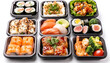 © Oleksiy - Collage of lunch box with various food items isolated on white