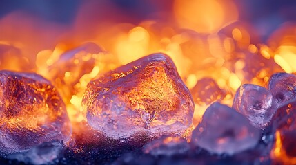 Poster - Fiery Ice Cubes Glowing Abstract Background Texture