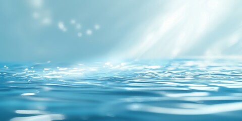 Poster - Soft sunlight creates an abstract scene with gentle ripples on a light blue water surface
