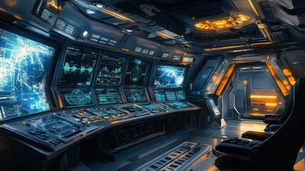 Poster - Futuristic Spaceship Bridge: Command Center Interior