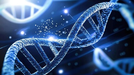 Aufkleber - Glowing blue double helix rotating in space, symbolizing advancements in medical research and innovative gene editing technologies