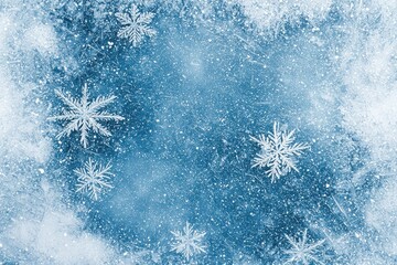Aufkleber - Snowflakes lie on a frozen water surface, creating a winter wonderland scene, perfect for winter-themed designs