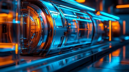 Aufkleber - Futuristic Technology Machine Industrial Manufacturing Data Center Blue Orange Neon