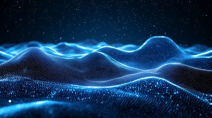 Poster - Glowing Blue Particle Landscape Digital Art Abstract Background Texture