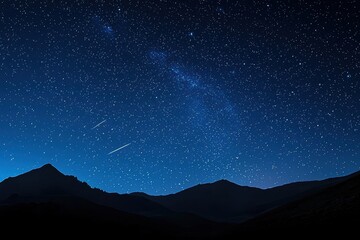 Wall Mural - shooting stars create bright streaks across a deep blue night sky filled with countless stars, illum