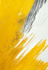 Poster - Dynamic brushstrokes in yellow and white create abstract composition with bold diagonal movement and textural elements. Modern artistic background for design projects.