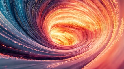 Poster - Swirling vortex of orange and blue light creating dynamic spiral tunnel effect with glowing particles and smooth motion blur, abstract cosmic background.