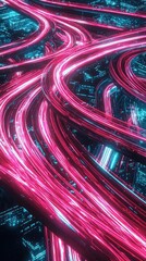 Poster - Neon Cityscape: Abstract Highway Light Trails