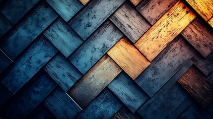 Poster - Herringbone Pattern Blue Gold Bronze Texture Background Design