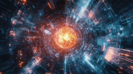 Poster - Digital Vortex: A Journey Through the Neon-Lit Cyberspace