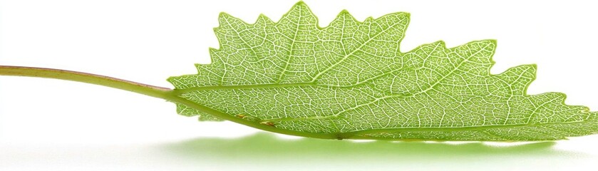 Wall Mural - Close-up of a green leaf, backlit on a white background for product design