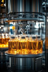 Poster - advanced manufacturing process with glowing industrial equipment and precision machinery