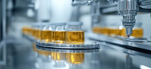 Poster - modern research laboratory with advanced machinery and chemical samples displayed neatly