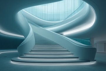 Poster - Modern architectural staircase in a well-lit contemporary space enhances elegance and sophistication