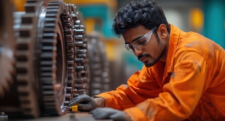Poster - Female worker using virtual reality headset in advanced manufacturing plant