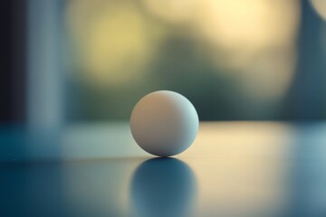 Wall Mural - single white sphere on reflective surface with blurred background.