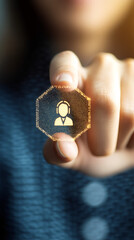 Poster - woman using futuristic digital interface with customer service icon, online support and communicatio