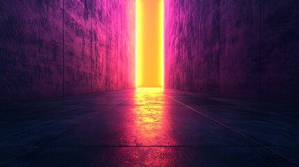 Poster - Neon Grungy Concrete Passageway Pink Purple Orange Light Abstract Background