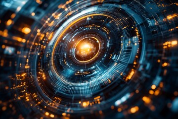 Poster - Digital vortex showcasing a futuristic energy core surrounded by glowing data patterns and intricate connections