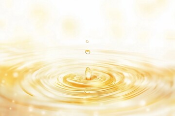 Wall Mural - golden liquid drop falling into water, creating concentric ripples and sparkles.